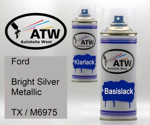 Ford, Bright Silver Metallic, TX / M6975: 400ml Sprühdose + 400ml Klarlack - Set, von ATW Autoteile West.